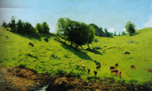 5_ Pascolo a Rivara, olio su tela, 44x75, firma in b. a dx.