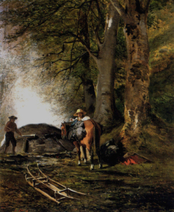 6_Il trasporto del carbonlegna, olio su tela, 60,5x49,7, firma in b. a sin.